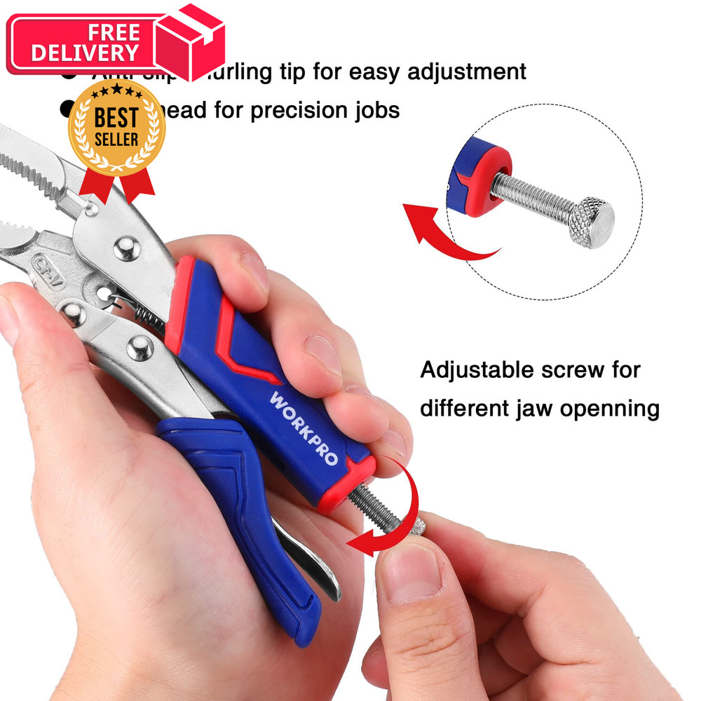 WORKPRO 4-Piece Locking Pliers Set with Comfortable 4PC Pliers, Blue&red