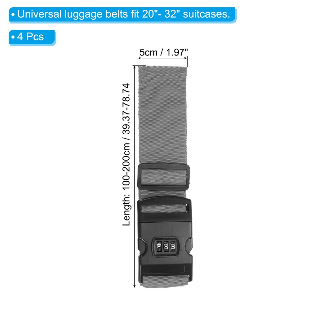 4Pcs Luggage Straps with Combination Lock TSA Approved Gray