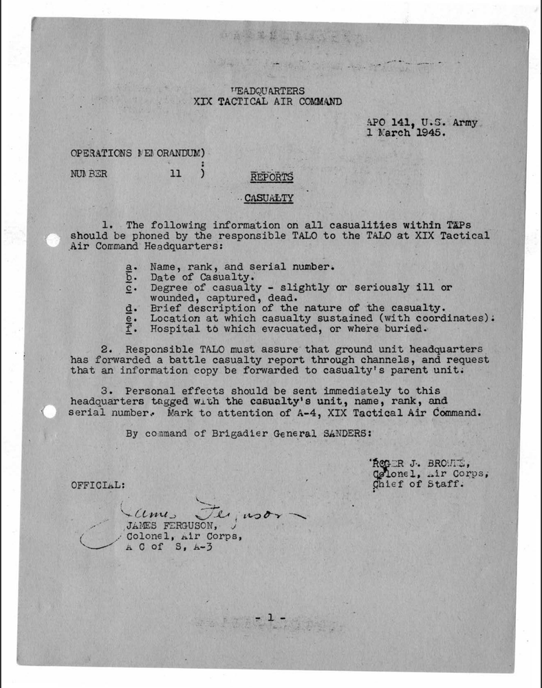 53 Page 1945 Third Army XIX Tactical Air Command TALO Notes History on Data CD