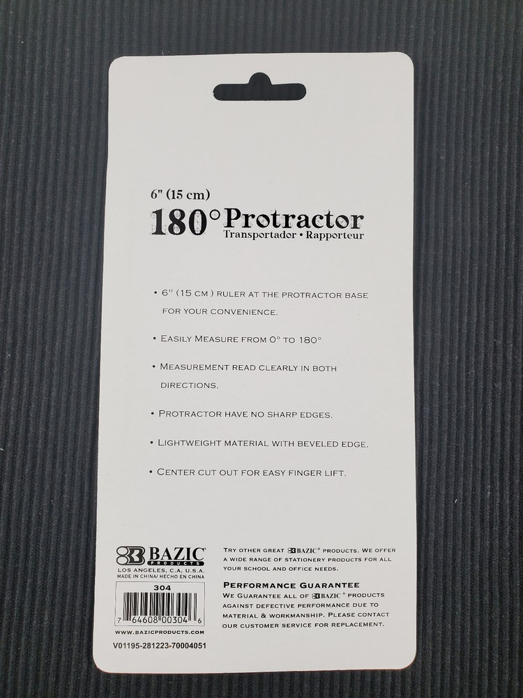 BAZIC Protractor Semicircular 6 Inch 180 Degrees Plastic Math Measuring