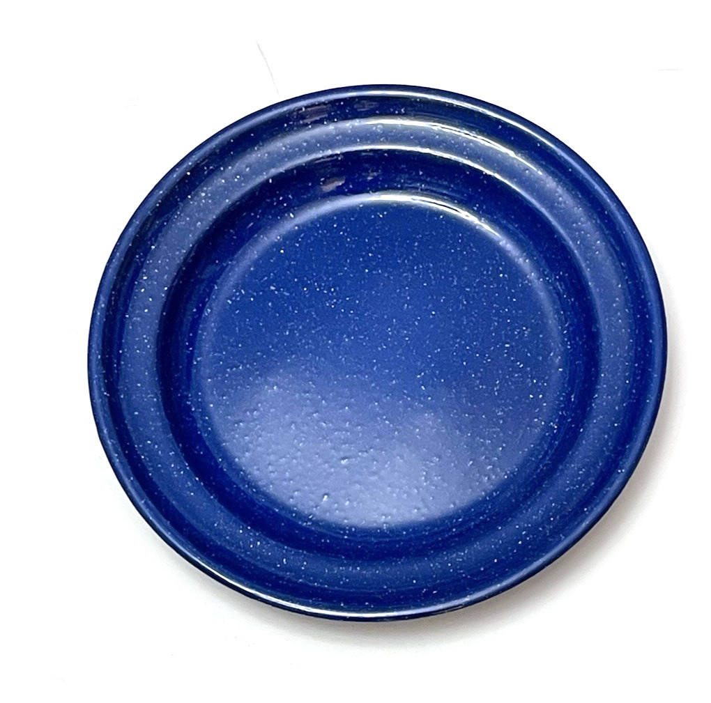 Blue Speckled Enamelware Deep Plate Dish 10.75" D Camping Picnic Retro Classic