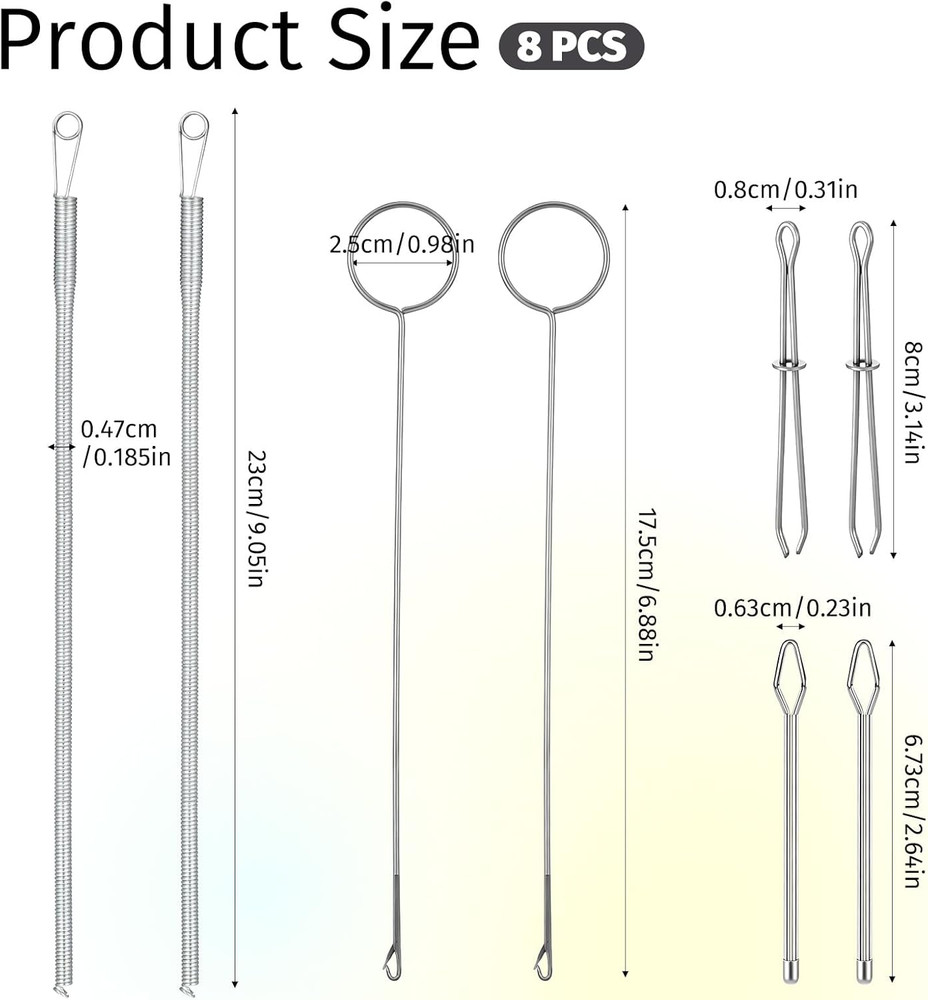8 PCS Drawstring Threader Tool Set, Metal Drawstring Threader Tweezers Stainless