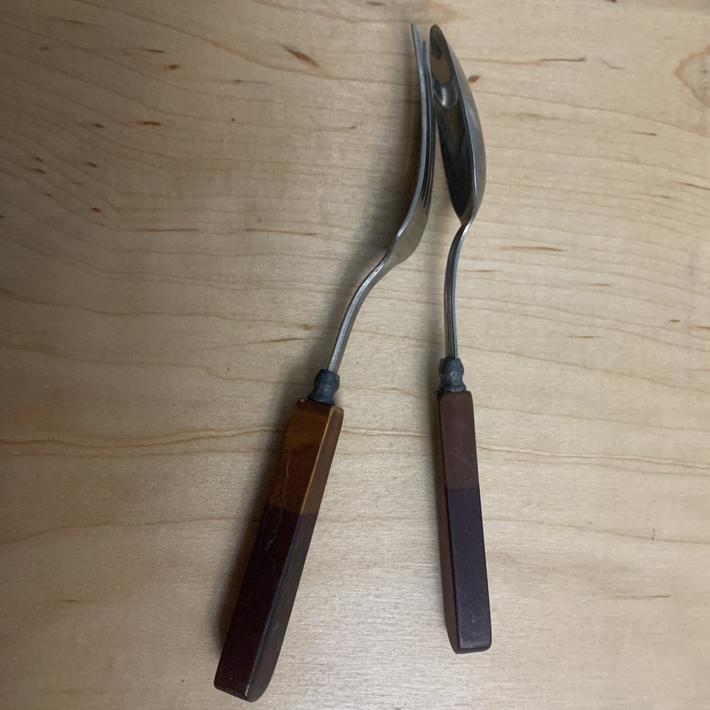 Bakelite Fork And Spoon Stainless Flatware Set Two Tone Brown