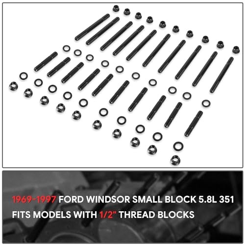 Front 12-Point Cylinder Head Studs Compatible with Windsor Small Block 5.8L