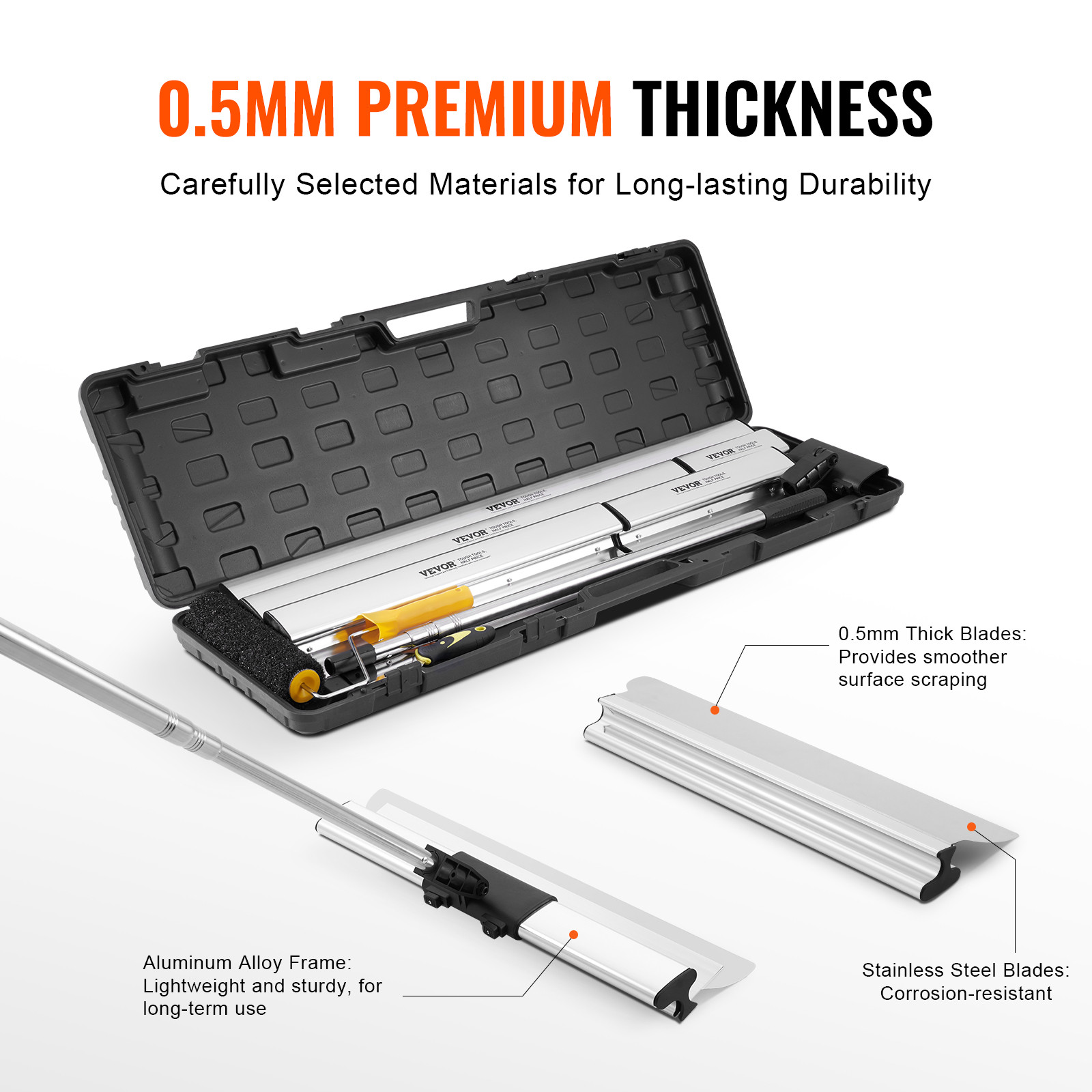 VEVOR Drywall Skimming Blade Set Knife Combo 10/16/24/32/40 in + 34-81 in Handle