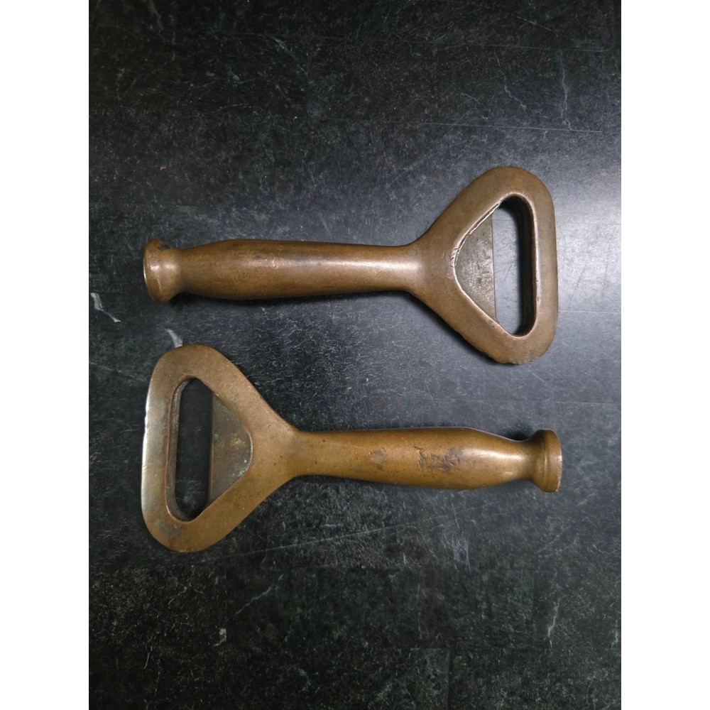 Vintage Solid Brass Bottle Openers Set 2 Mid Century Barware Heavy