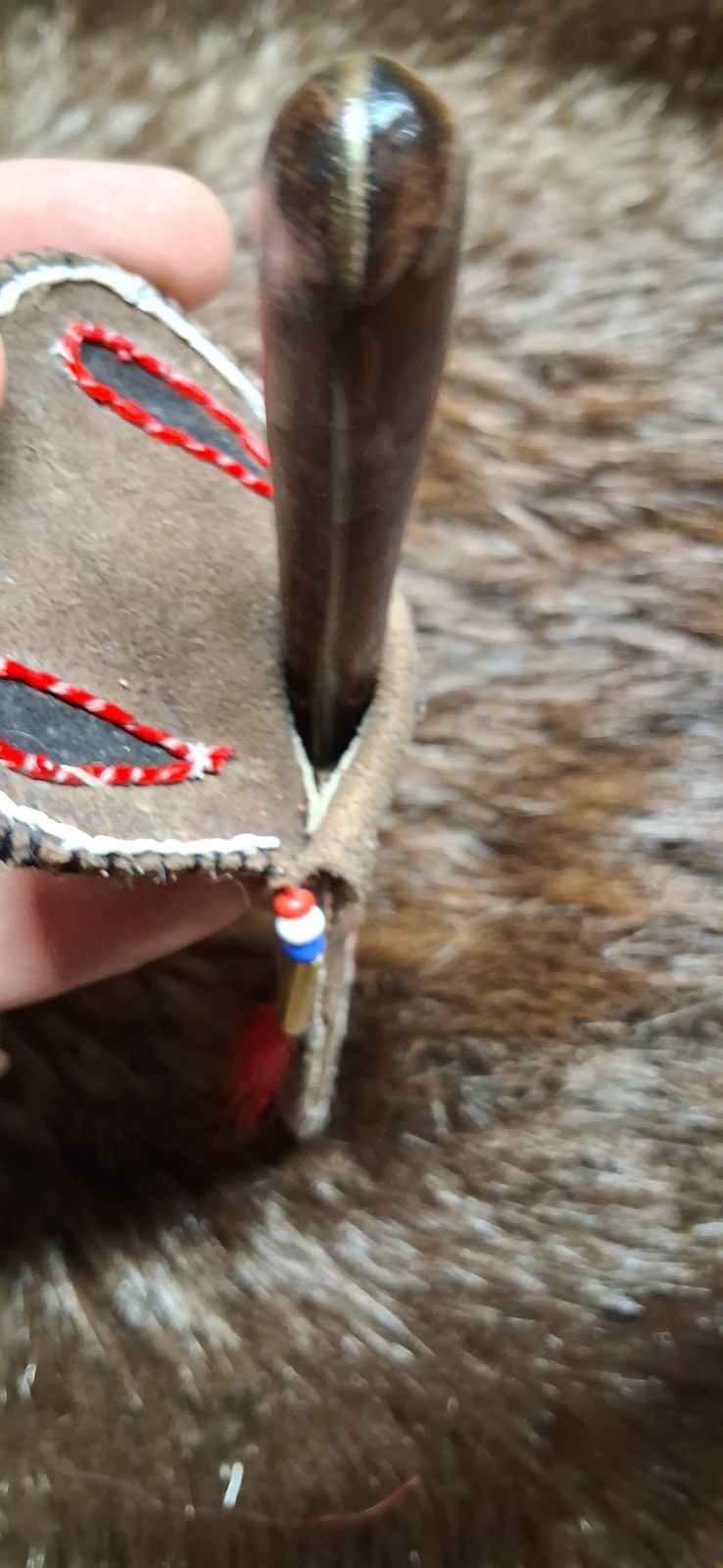 18th Century Native American Handcrafted Porcupine Quilled Neck Knife Sheath