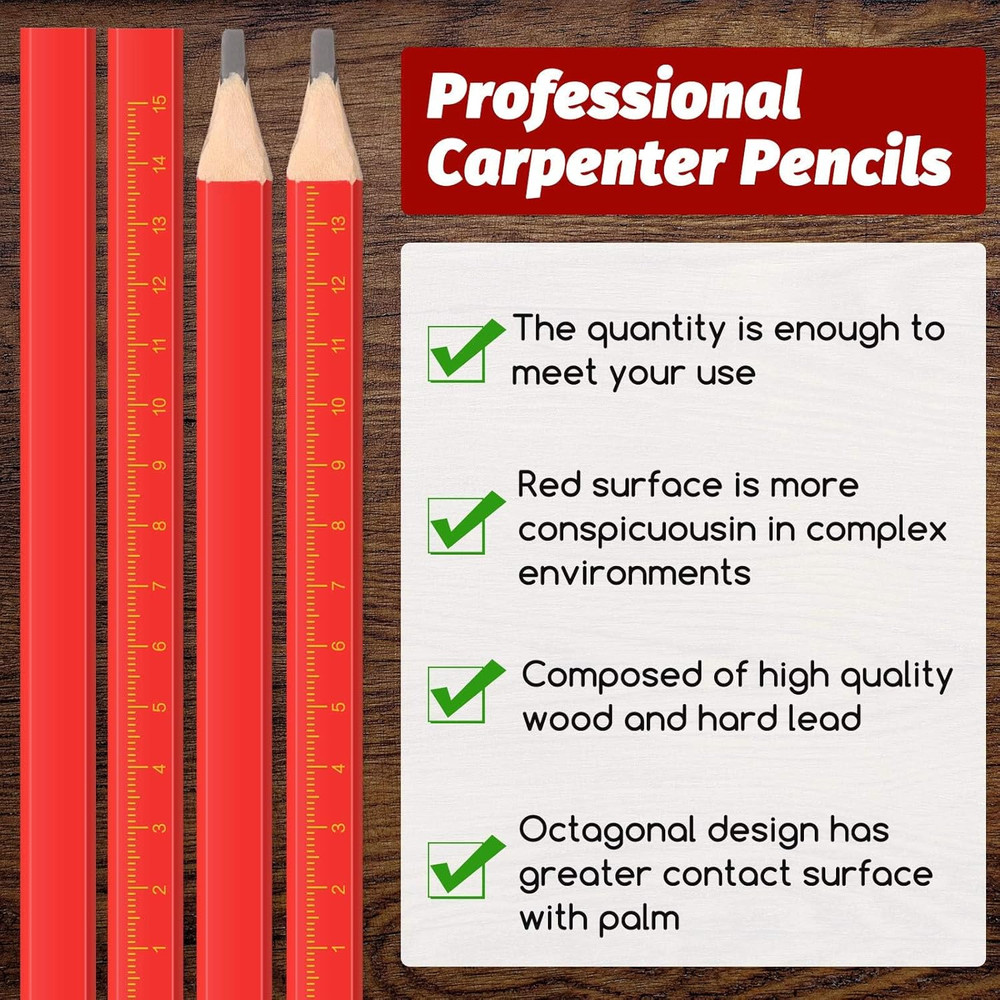 100 Pieces Carpenter Pencils Bulk Octagonal Red Hard Black Carpenter Constructio