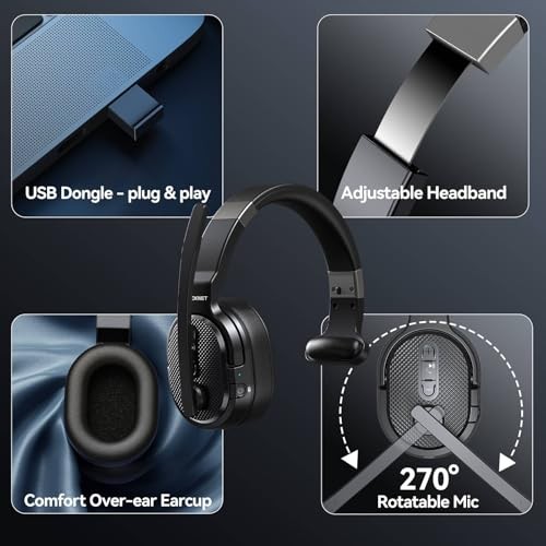 Trucker Bluetooth Headset, Stable V5.2 & USB Dongle Black - Non removable