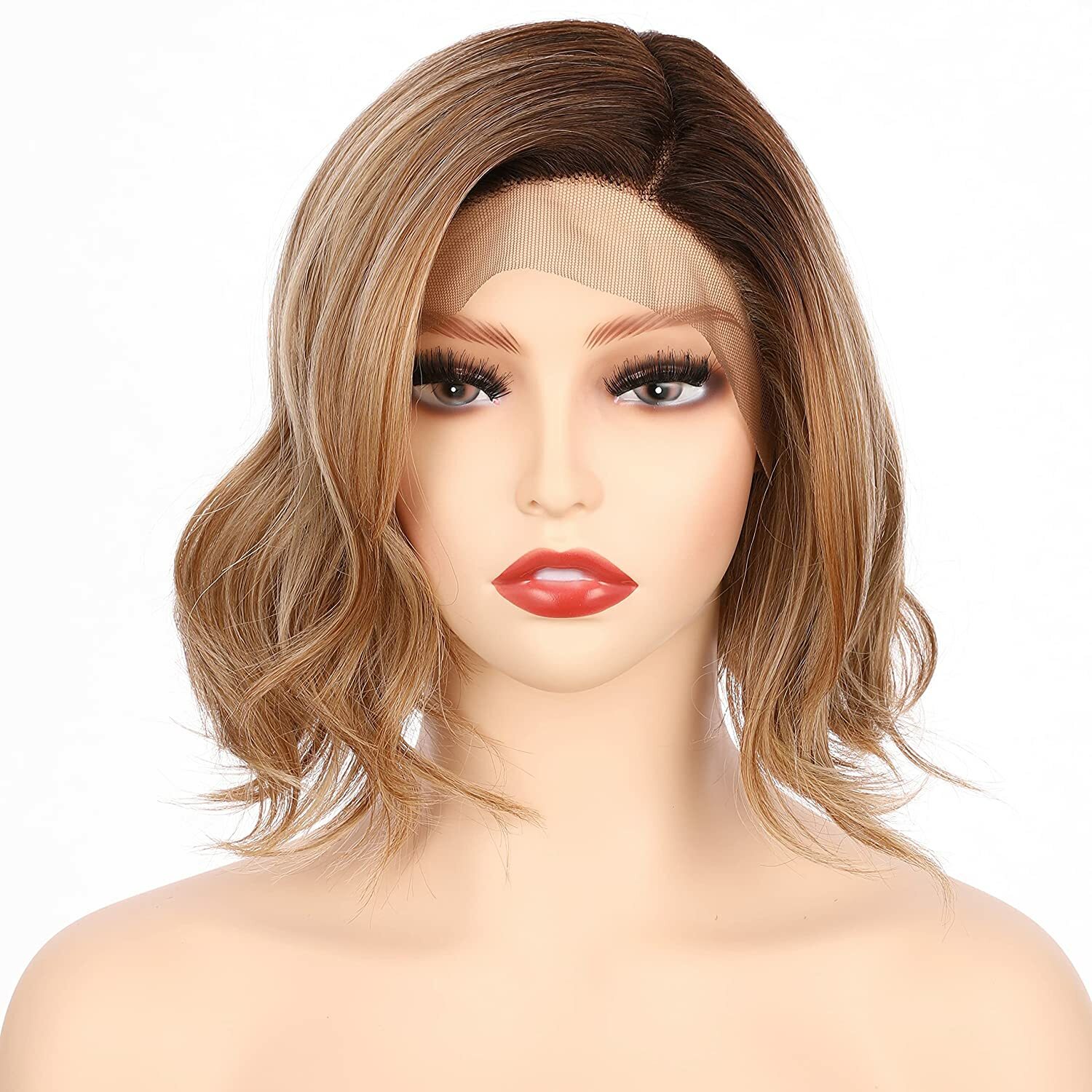 Onedor 10 Inch Side Part Lace Front Short Wavy Hair Bob Wigs for Women