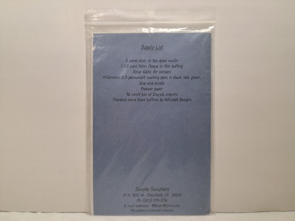Simple Samplers Pattern - Daniel Coloring Quilt (28" x 42") #87