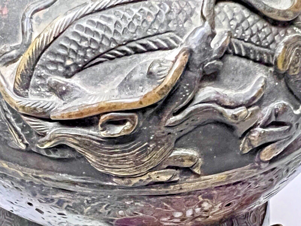 CHINESE BRONZE CHAMPLEVE VASE WITH HANDLE NO BOTTOM