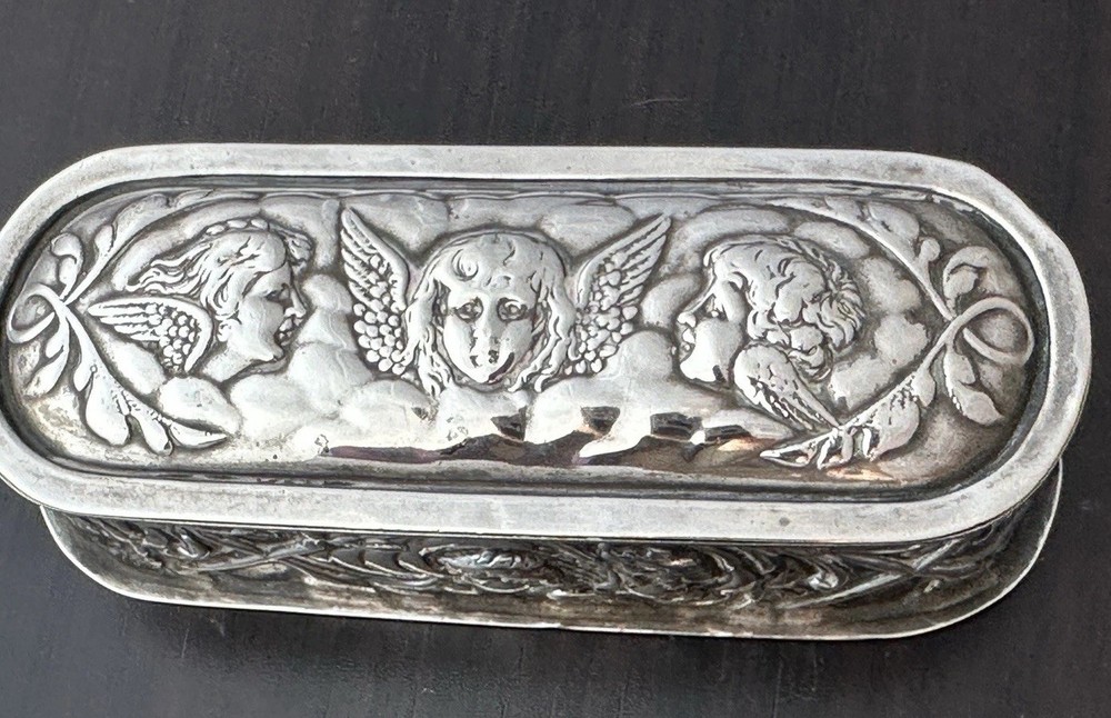 Antique Solid Silver Trinket Box Reynolds Angels c.1903