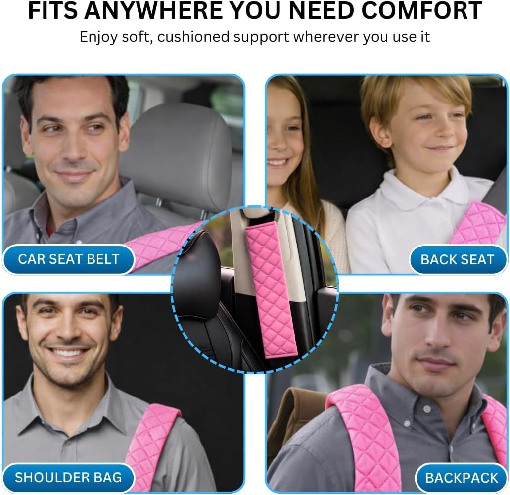 Hot Pink Seat Belt Cover Pads for Car 2 Pack Comfort & Protection for Kids & ...