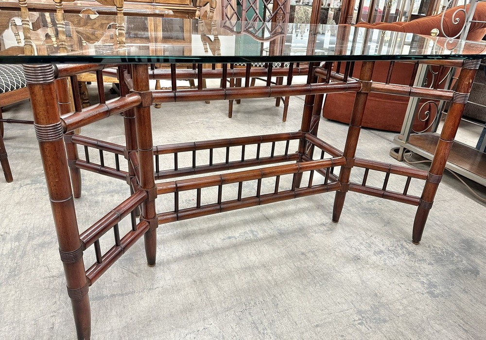 Bamboo Form Base Glass Top Dining Room Table