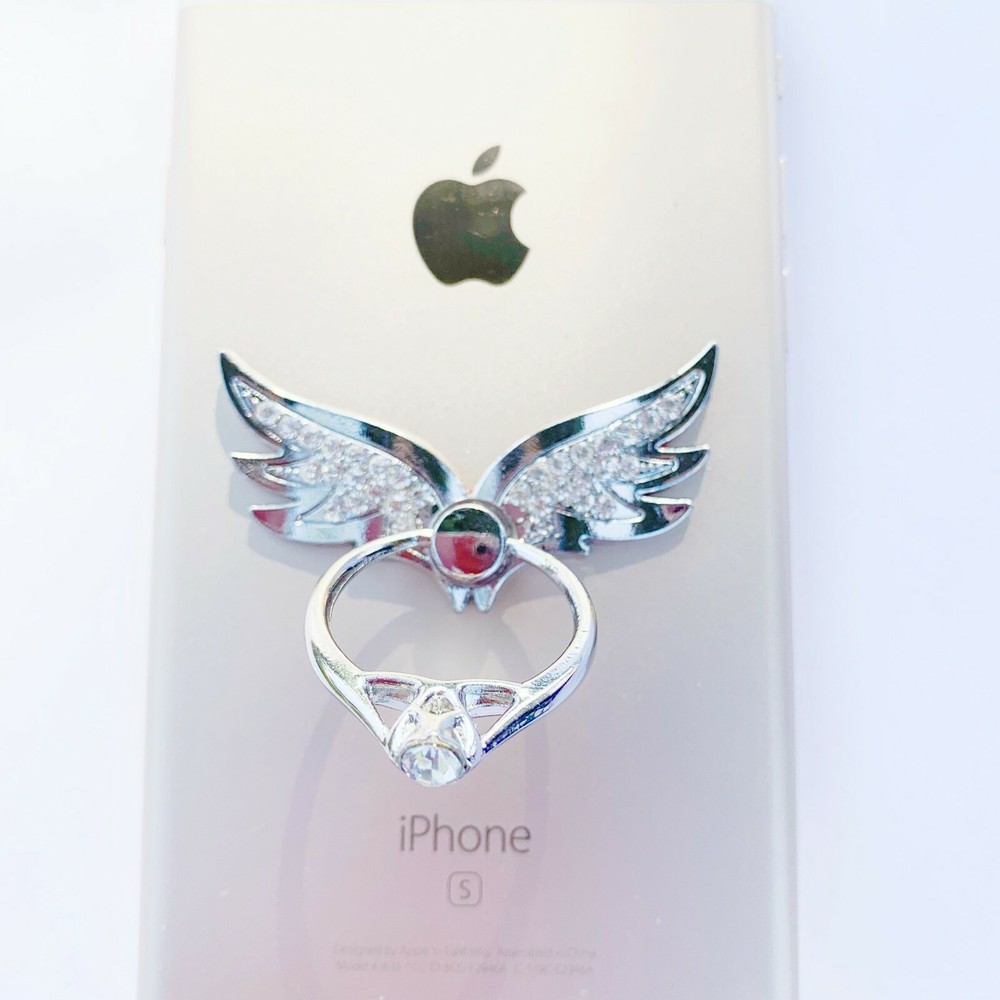 360 Rotating Crystal Cell Phone Ring Stand Holder iPhone Galaxy Android- Angel's