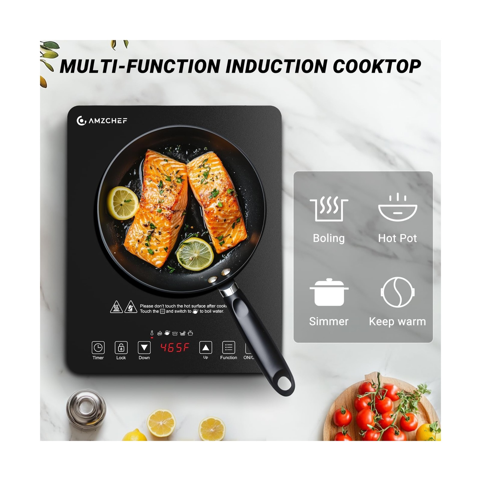 AMZCHEF Portable Induction Cooktop 20 Temperature & Power Levels, 1800W Induc...