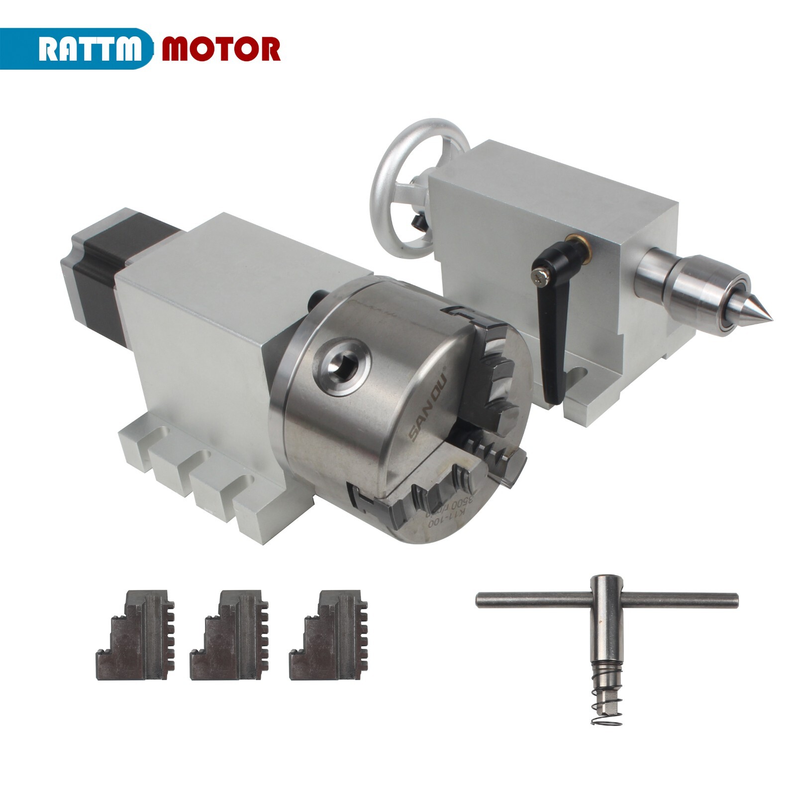 【US】CNC 4th Axis Rotational A Axis 3 Jaw 100mm No Backlash Harmonic Gearbox 50:1