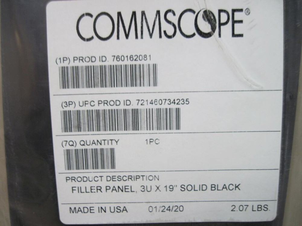 Commscope 760162081 CPP-FPANEL-19-3U Solid Black Filler Panel 3U x 19"