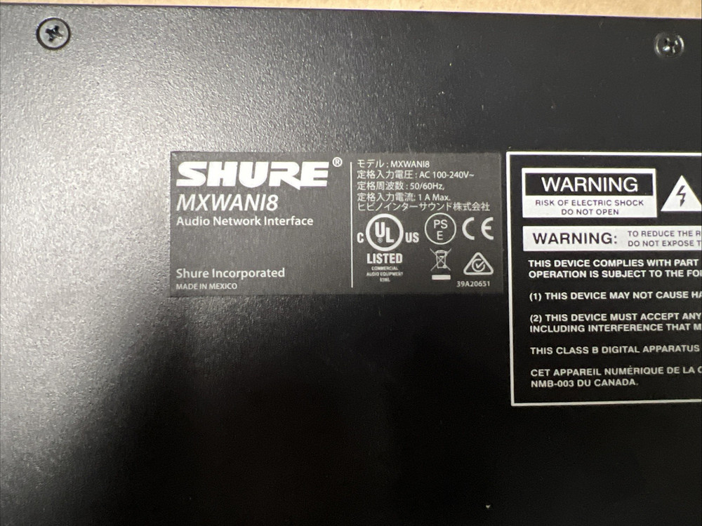 SHURE MXWANI8 MICROFLEX WIRELESS 8-CHANNEL AUDIO NETWORK INTERFACE