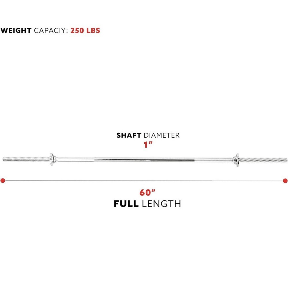 60-Inch Chrome Threaded Barbell Bar 1 Inch Diameter