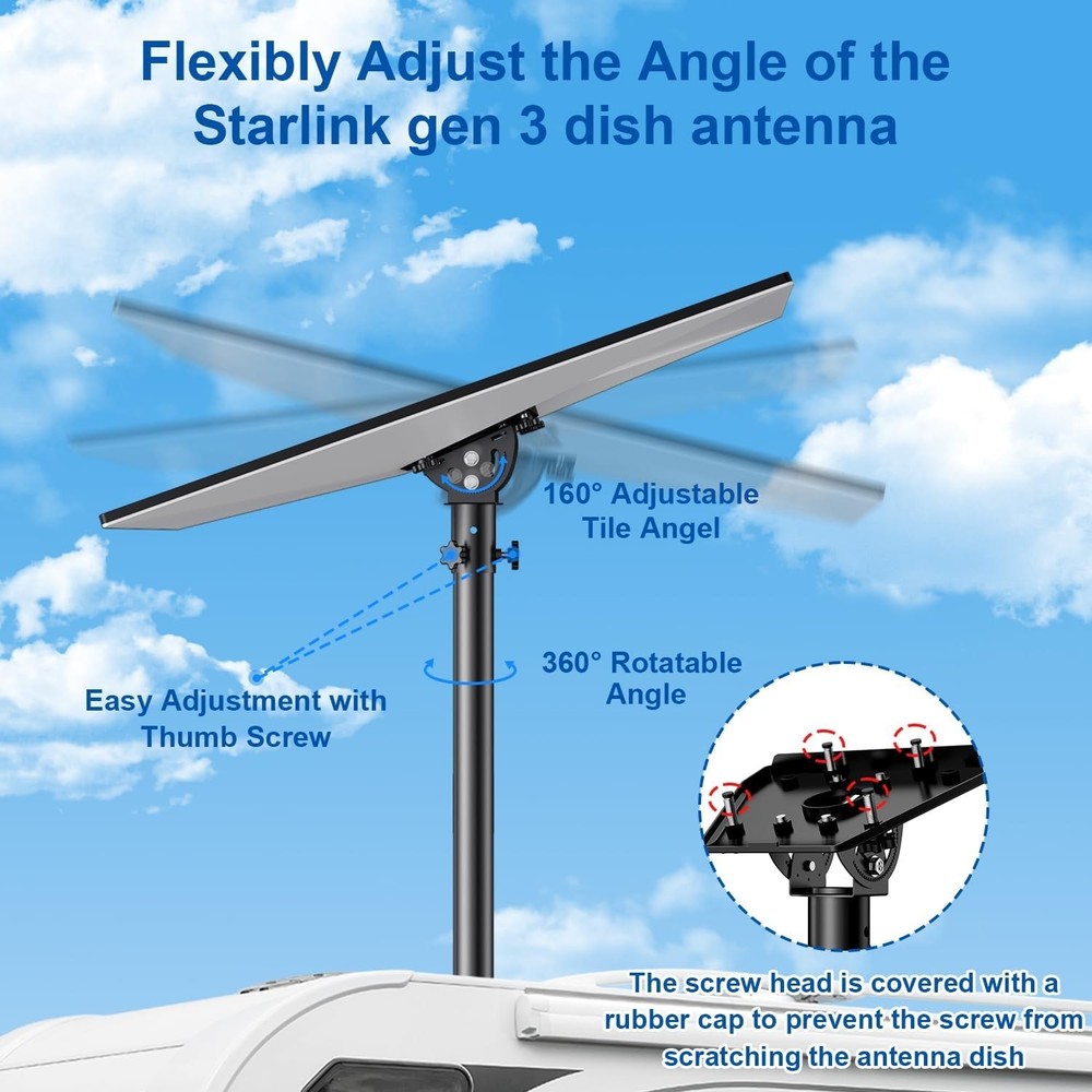 Starlink Gen 3 Pipe Adapter - Pole Mount Adjustable Adapter