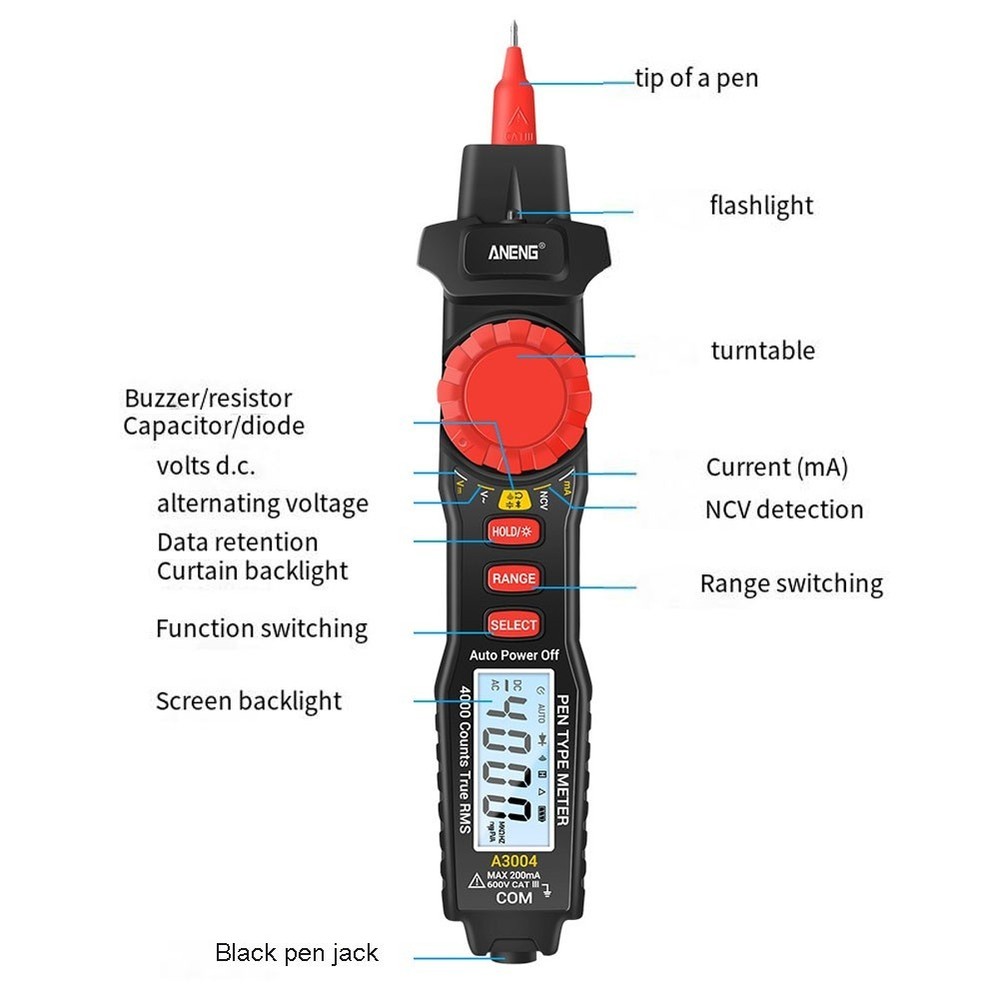Reliable AC/DC Voltage Test A3004 Digital Multimeter Pen 4000pcs