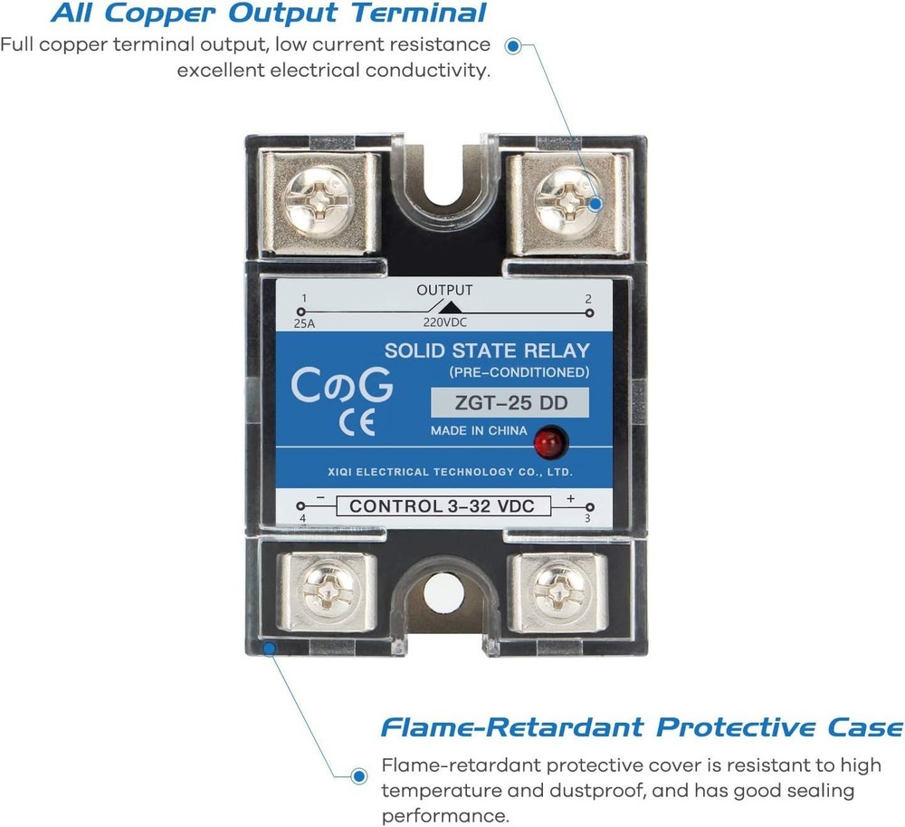 Durable Solid State Relay SSR-25DD, 25A, Panel Mount with Thermal Grease