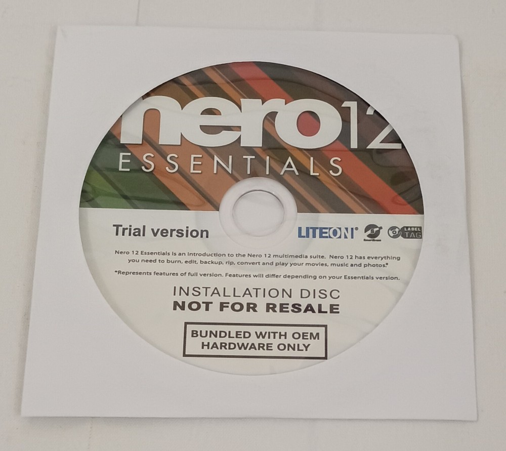 Nero 12 Essentials 2012 Trial Version Disc Only CD Software Burning Windows PC
