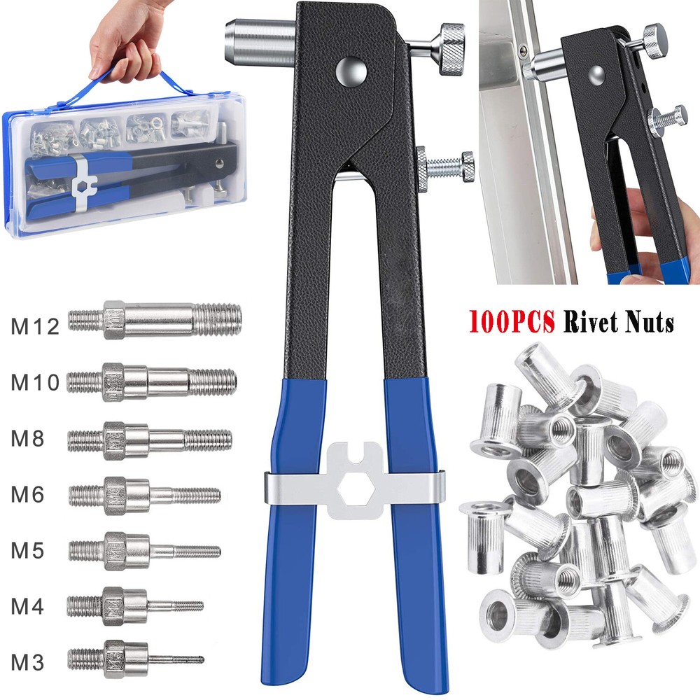 110Pcs Threaded Nut Rivet Gun M3-M12 Insert Tool Riveter Rivnut Nutsert Riveting