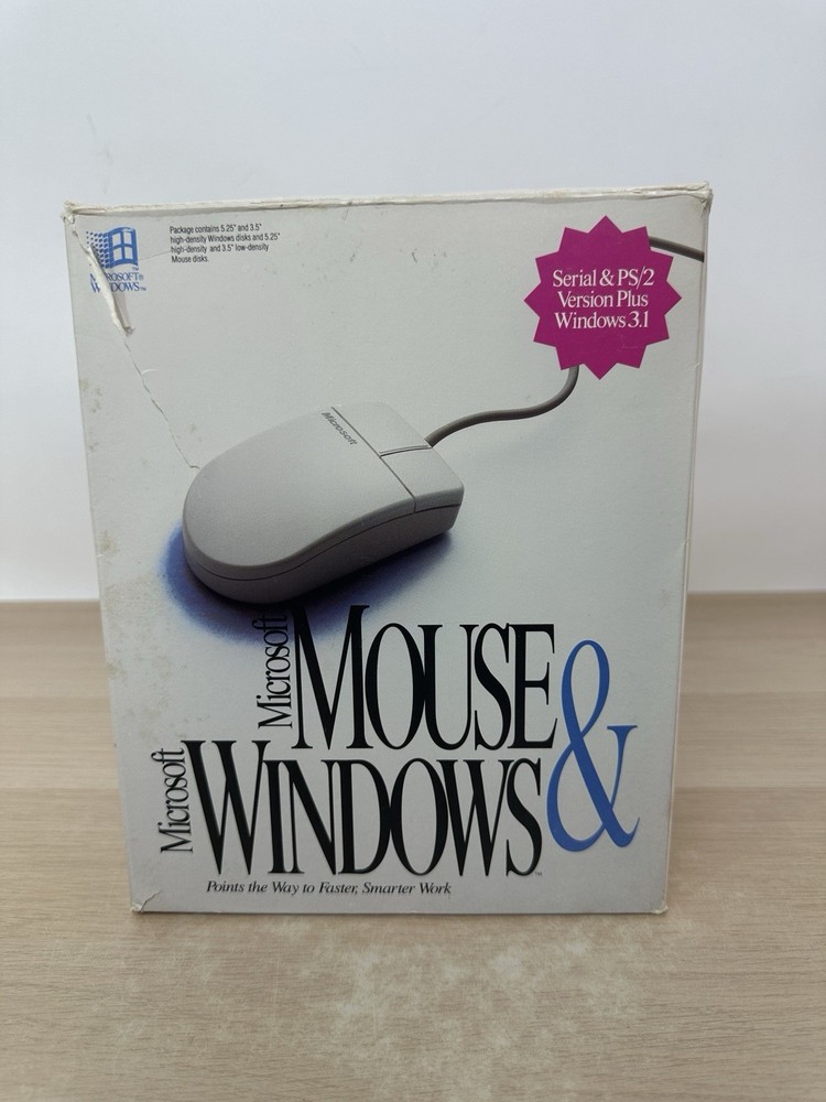 Microsoft Windows 3.1 Operating System + Microsoft Mouse - Vintage 1992 Big Box