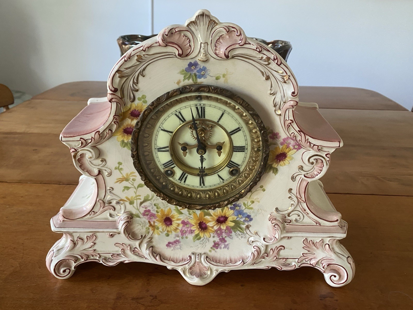 ANTIQUE ANSONIA ROYAL BONN "LA NORD" KEY WIND BONG STRIKE PORCELAIN CLOCK! NICE!