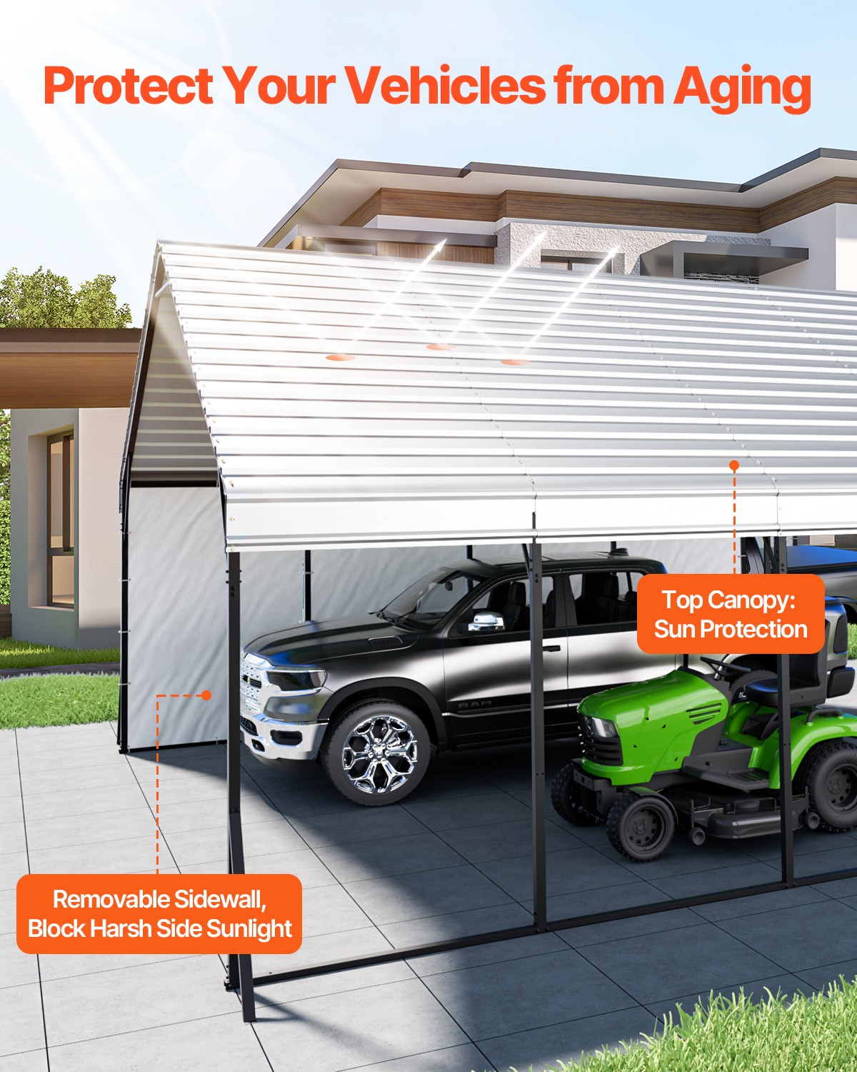 VEVOR Heavy Duty Metal Carport 20 x 20 ft Outdoor Car Shelter Garage for Boats