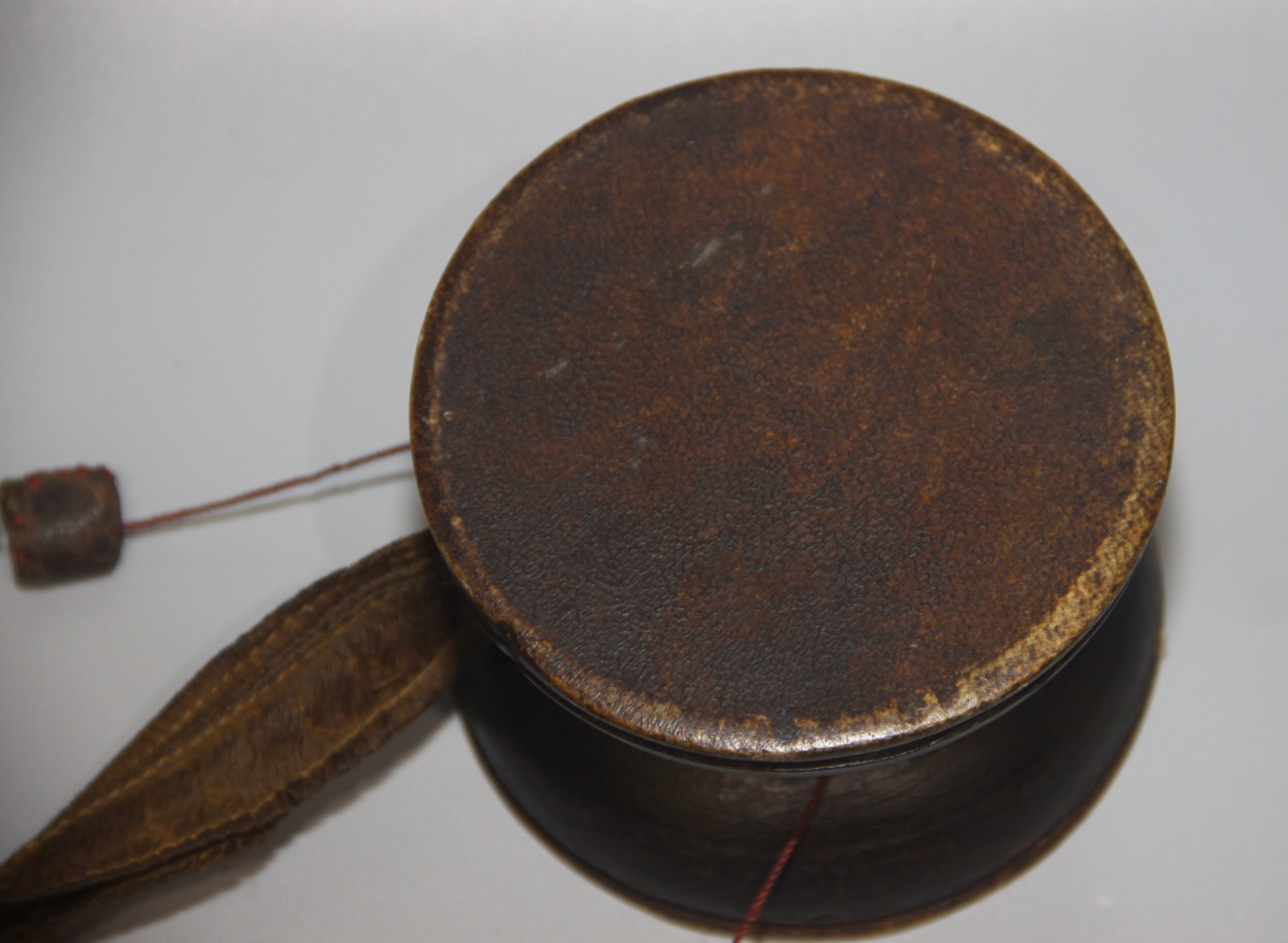 Wonderful Tibet 18th Century Old Antique Buddhist Wooden Drum Damaru Tambourine