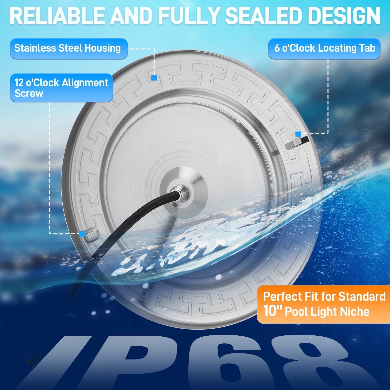 10Inch LED Pool Light for Inground Pool w/Controller 50W RGB Swimming Pool Light