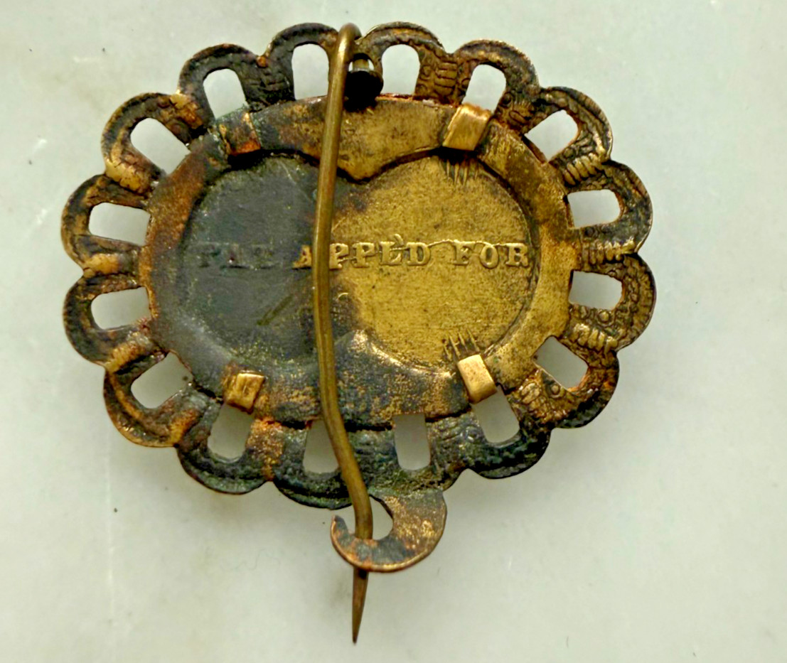 1868 Seymour Blair Photo Campaign Badge Stud 1⅛" x 7/8" Democratic Presidential