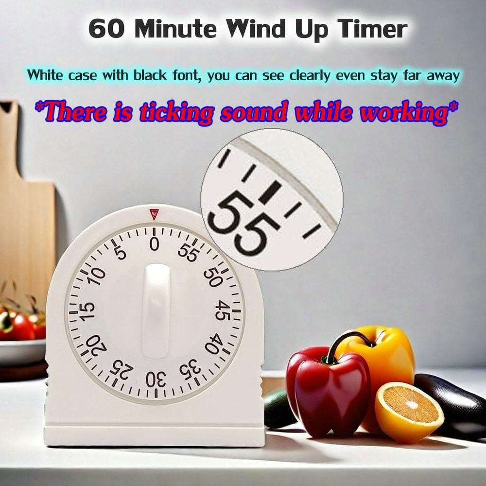60 Minute Wind up Timer, Visual Mechanical Timer with Loud Alarm, Manual Countdo