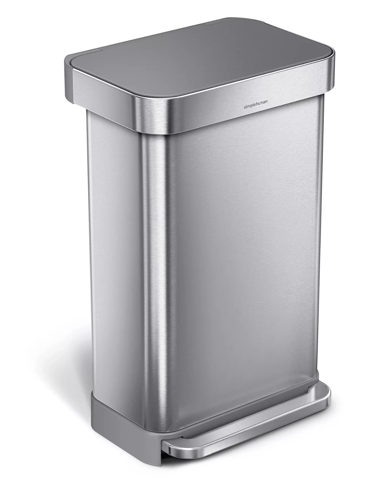 simplehuman 45 Liter Rectangular Step Kitchen Trash Can with Liner Pocket, Stain
