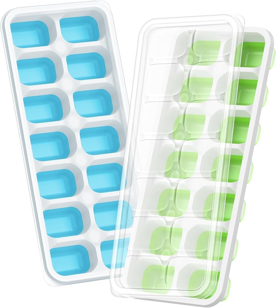 Stackable Ice Cube Trays 2 Pack with Silicone Bottom for Effortless Release