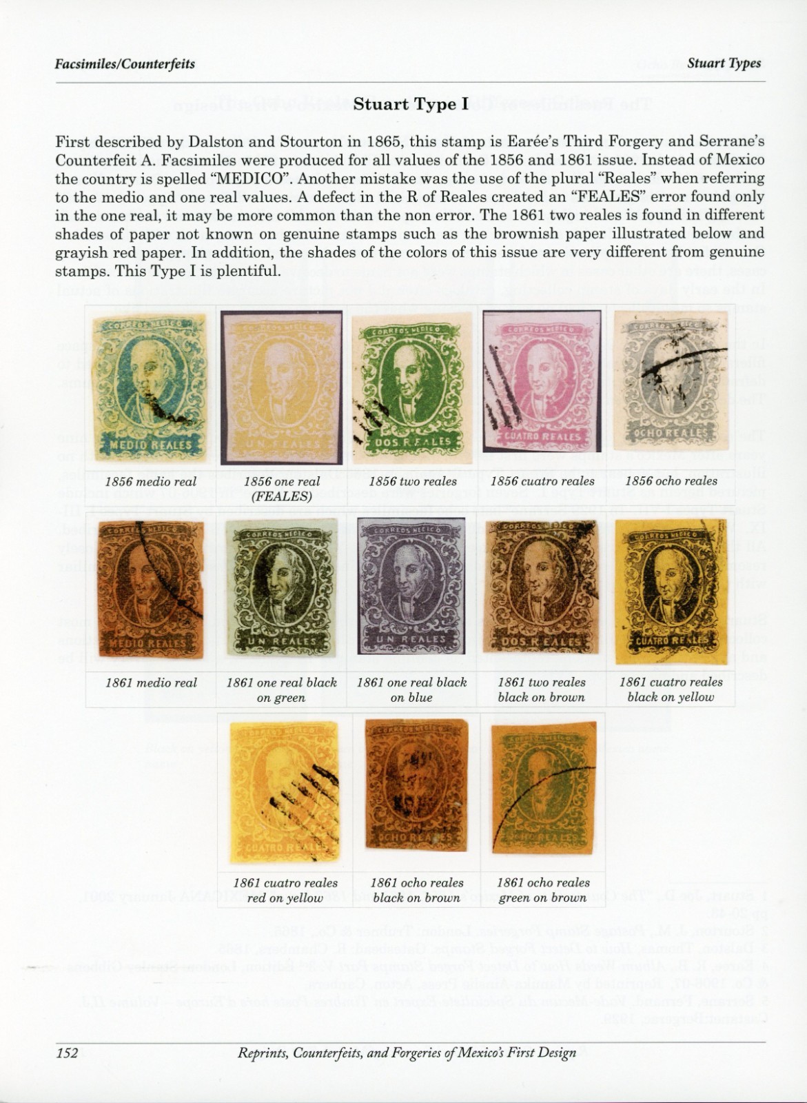 REPRINTS COUNTERFEITS and FORGERIES OF MEXICO'S FIRST DESIGN - 1856, 1861, 1867