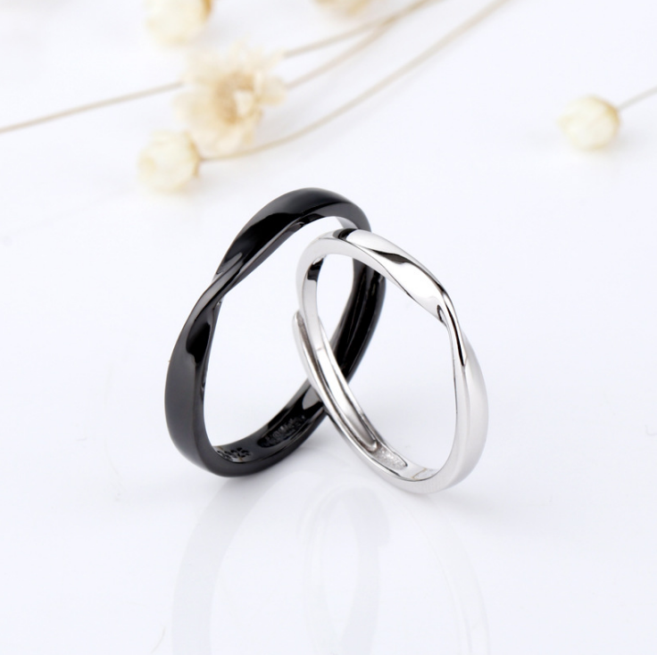 Solid 925 sterling silver Mobius Strip Promise Adjustable Open Couple Ring D33