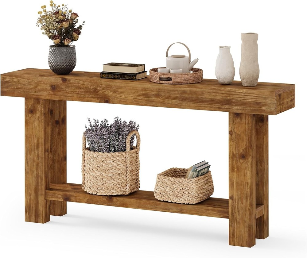 63'' Solid Wood Console Table Farmhouse Narrow Entryway Sofa Table with Storage