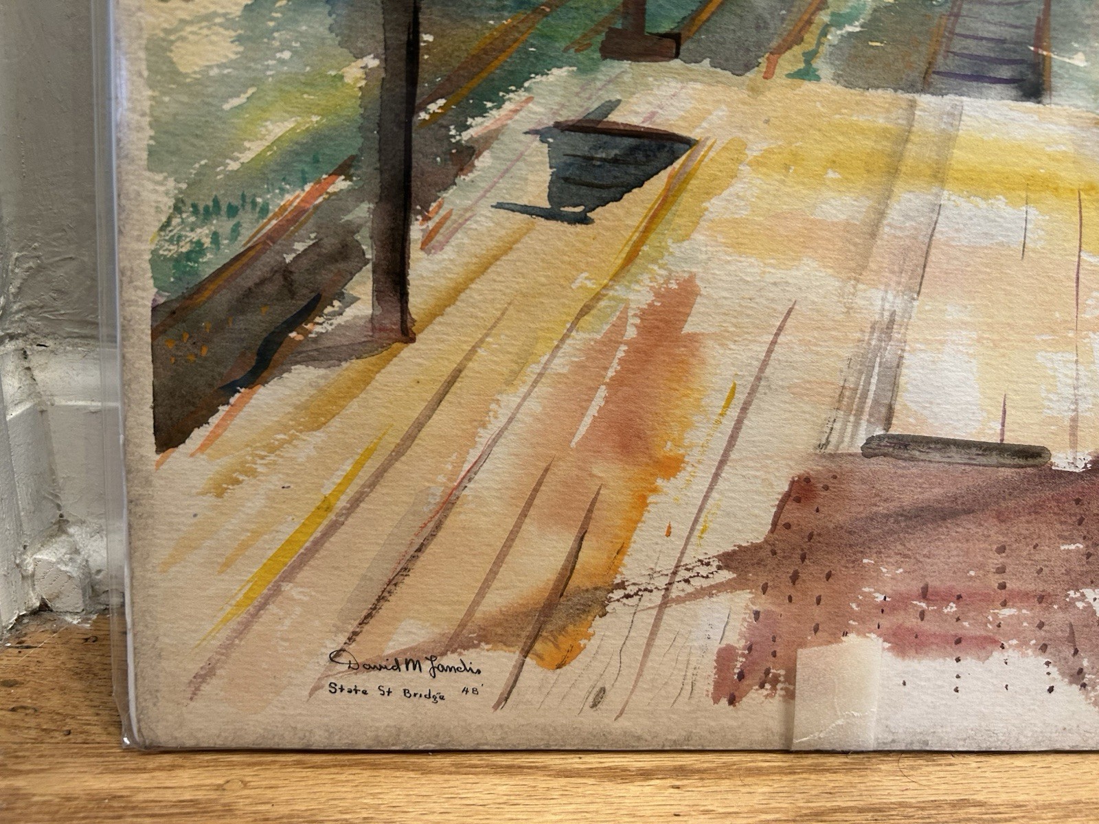 David Landis Chicago Modernist Artist Watercolor State Street Bridge 1948 Look!!