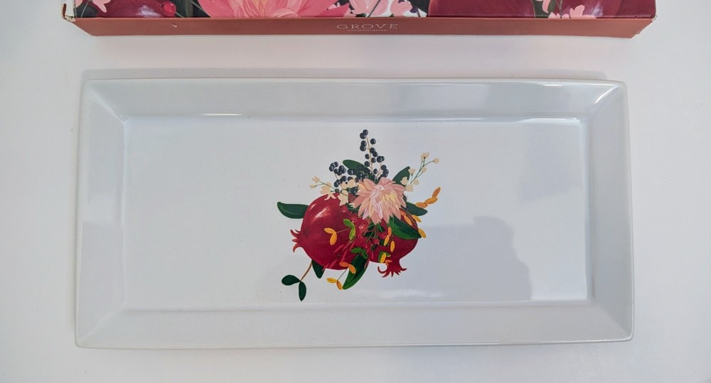 Grove Collaborative Tray Pomegranate Rectangular Stoneware Side Tray 10 X 5