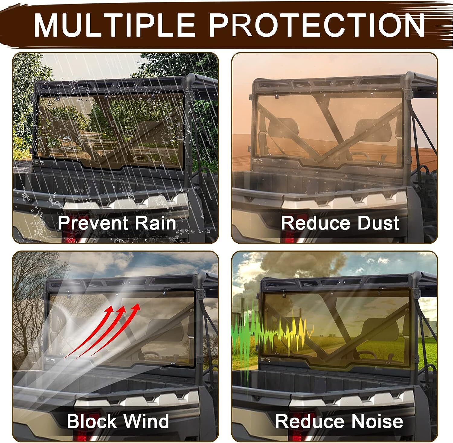 Tinted Rear Windshield for Polaris Ranger 1000/XP 1000/Cre 17-23/ Full Size 570