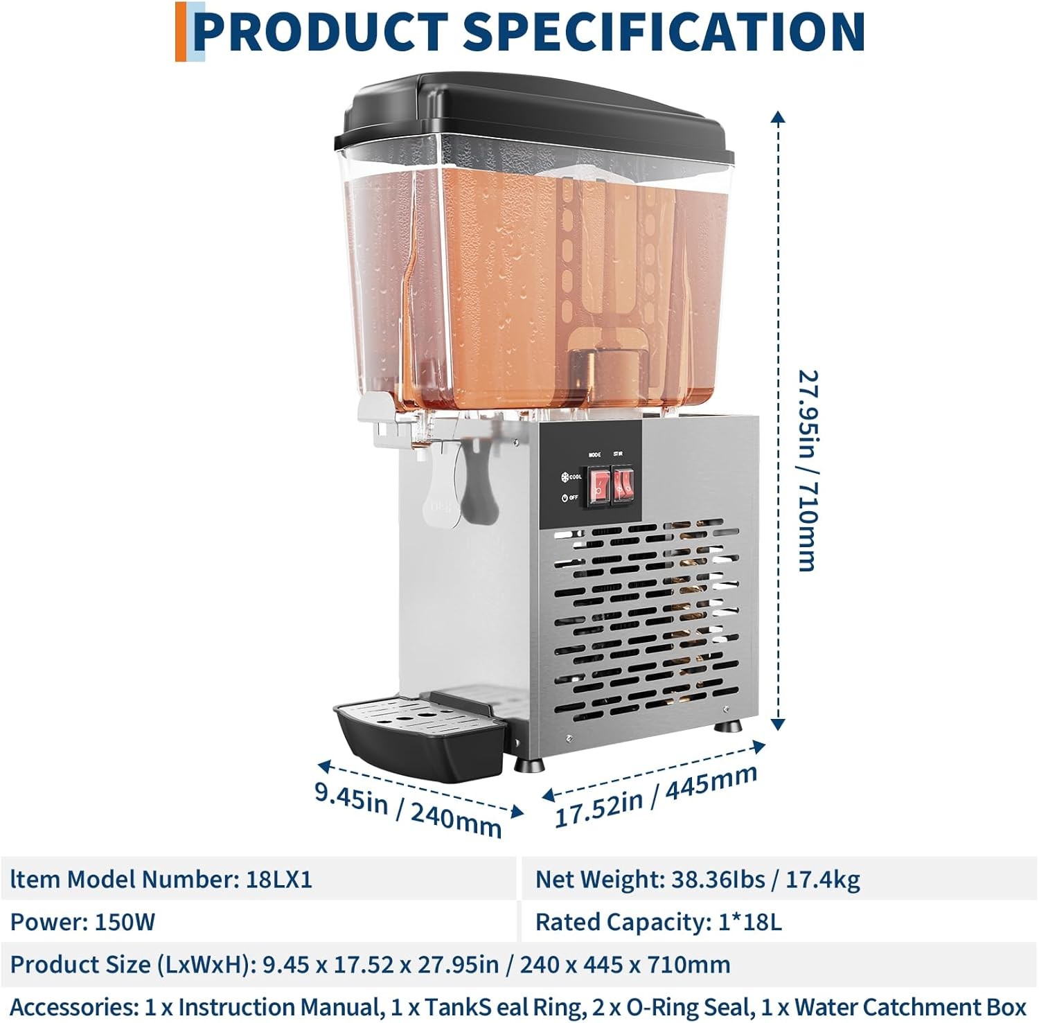 18LX1 Commercial Beverage Dispenser Juice Cold Soda Fountain Machines 150W 115V