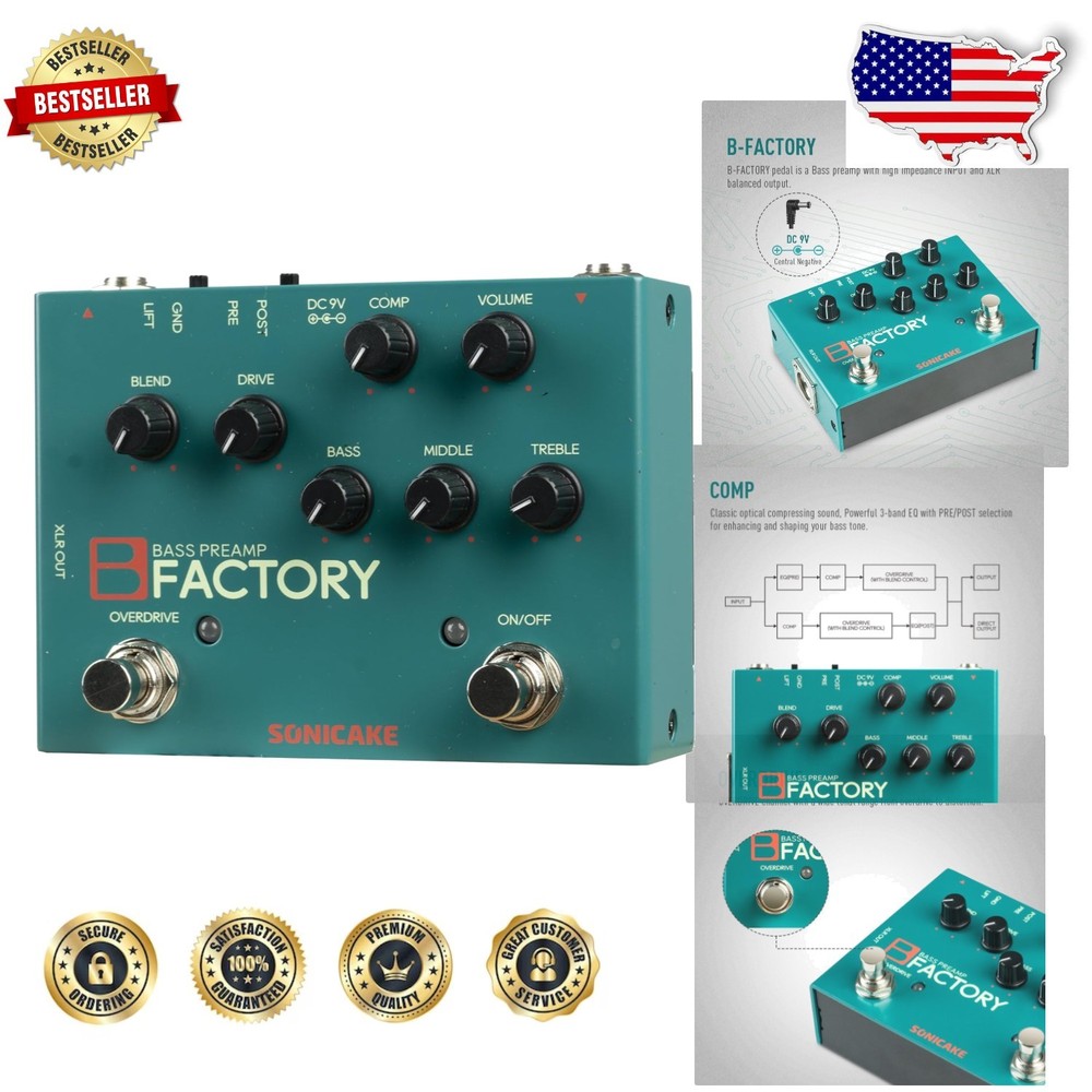 Analog Bass Pedal: Overdrive, Compression, EQ, Pristine Buffer Bypass