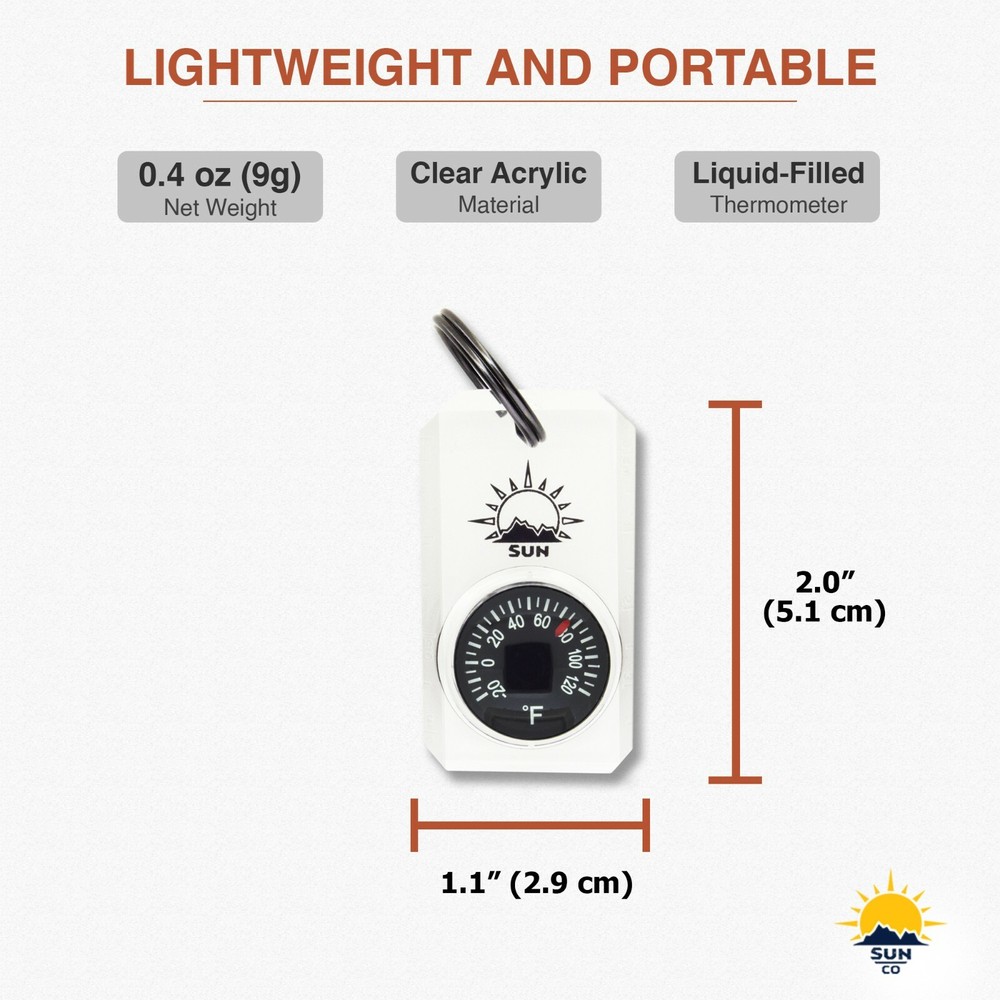 Sun Company MiniThermometer - Zipper Pull Mini Dial Thermometer with Split Ring