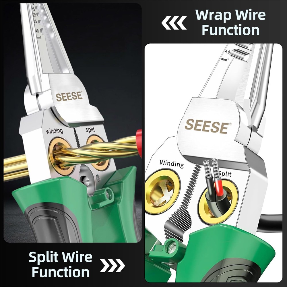 SEESE 8-in-1 Wire Stripper Pliers: Compact Portable Multi-Function Green