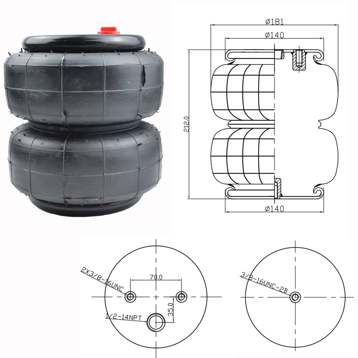Dominator D2600 Bags 58616 2600 Air Spring Ride Suspension 2pcs 58616 Air Bags